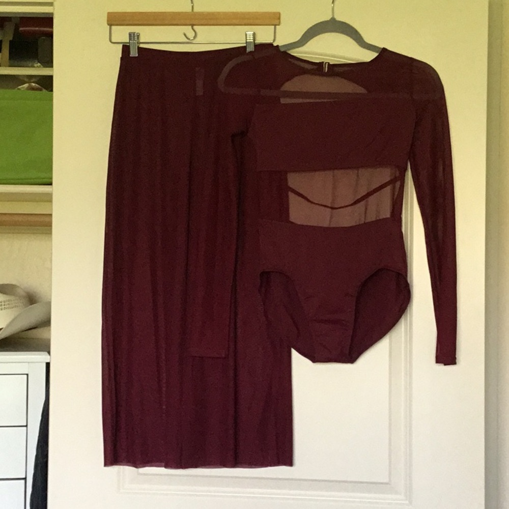 Weismann Long Sleeve Mesh Leotard with Cutouts and Matching Mesh Flowy Capris